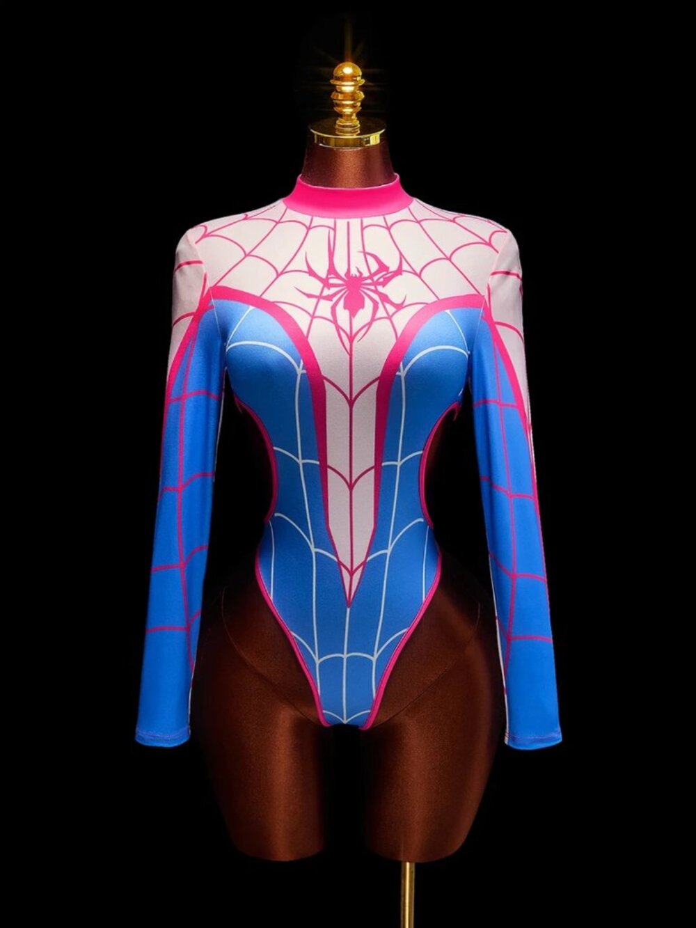 Spider Girl, Spider Woman, Blue & Pink Superhero Sexy Bodysuit Cosplay Outfit